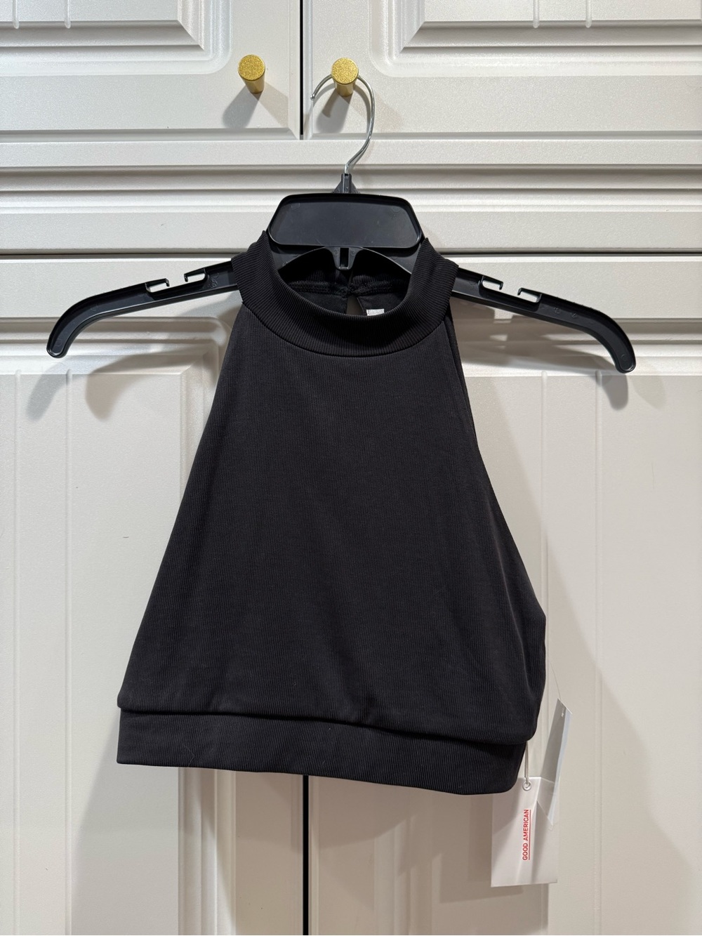 Good American Black Halter Crop Top Size S NWT